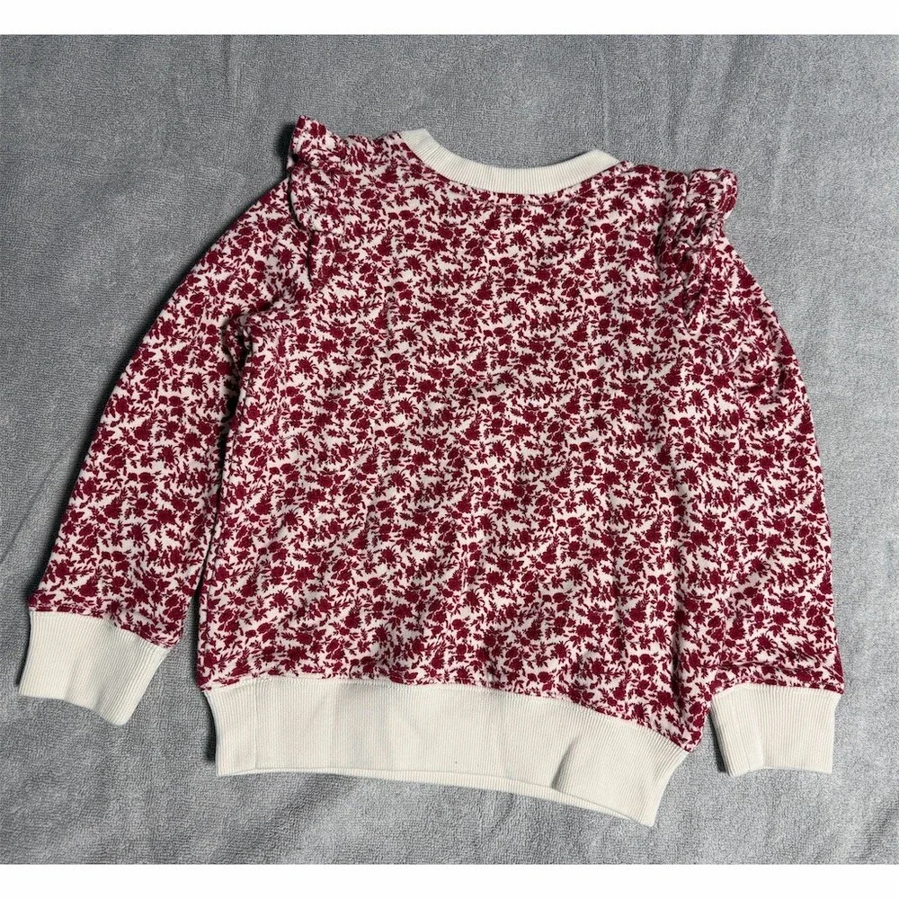 Polo Ralph Lauren Girls Red Floral Ruffle Crewneck Sweatshirt Size 4